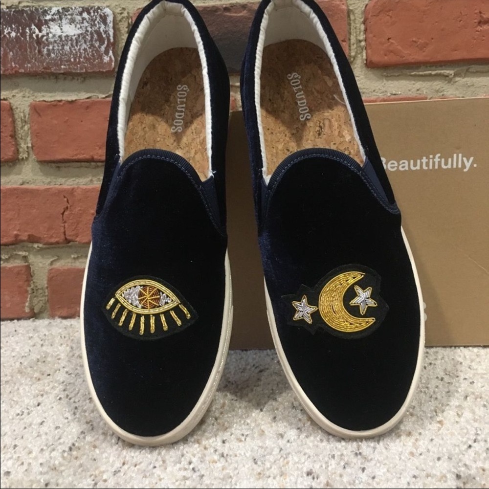 Soludos Navy Velvet Celestial Beaded Slip on NEW